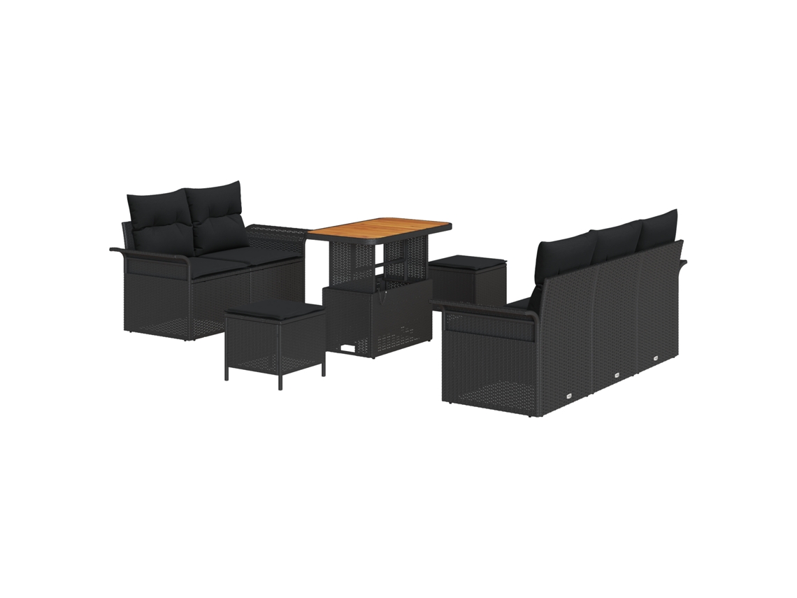 Conjunto 8 Sofá De Jardim Vidaxl Preto Vime Pe (90 X 55 X 71 Cm)