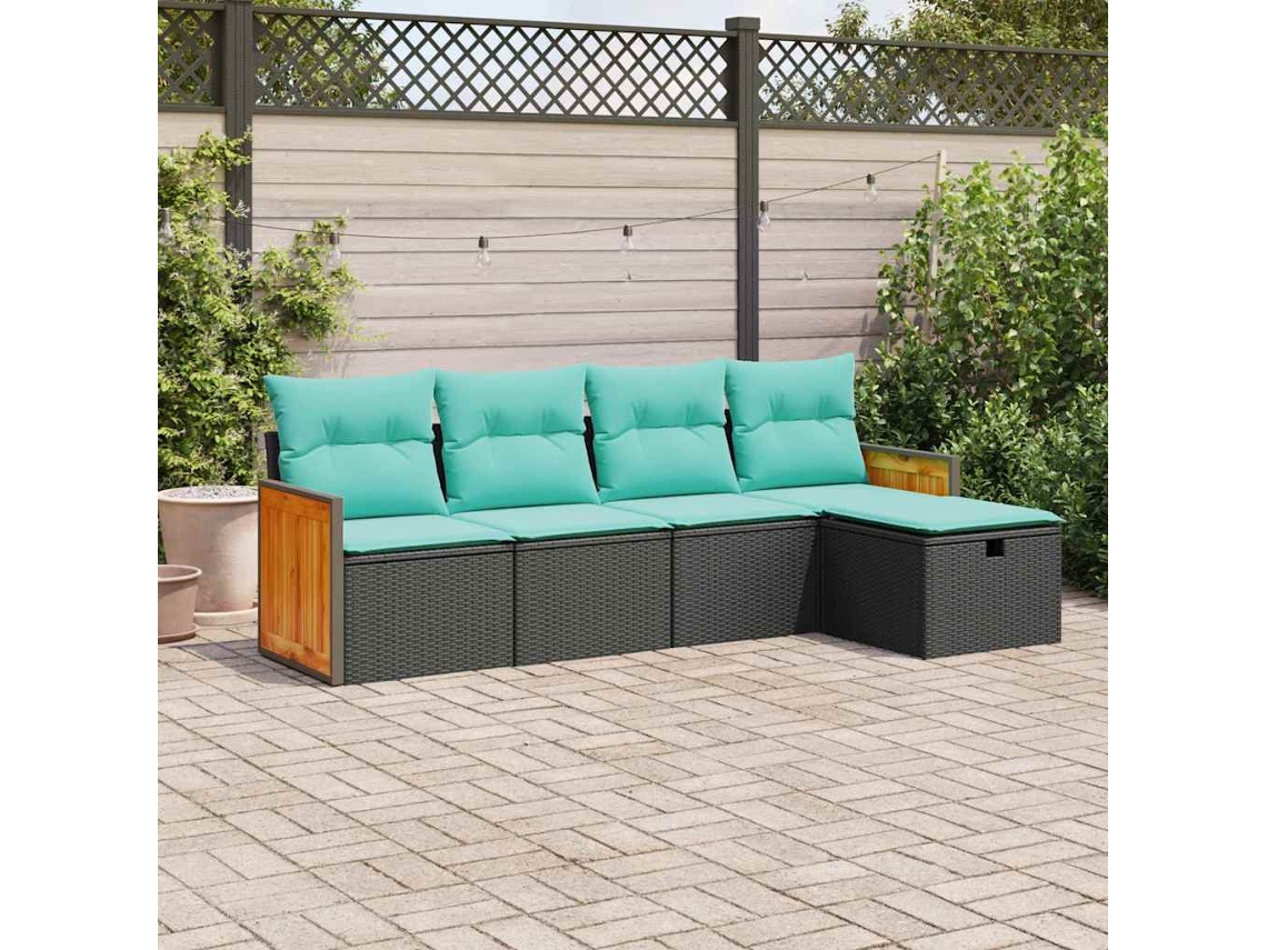 Vidaxl 5 Pcs Conjunto Sofás De Jardim Com Almofadões Vime Pe Preto