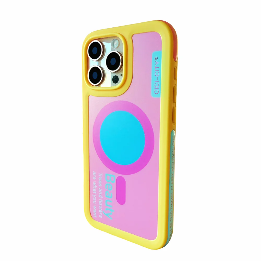 Capa Magsafe Para Iphone 16 Pro Max (amarelo/rosa)