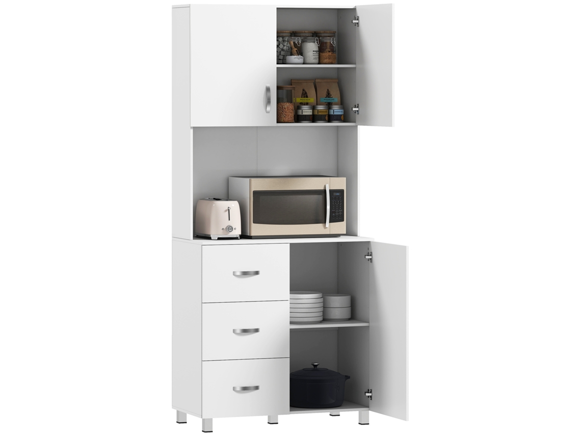 Aparador Moderno Para Cozinha/sala De Jantar Com 3 Gavetas, 3 Portas E Prateleiras Ajustáveis, 80x39,5x183,5 Cm, Branco.