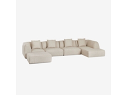 Sklum Sofá Modular Chaise Longue Direito De 4 Peças Com Puff Estofado Cardea Poliéster                       Bouclé Creme Bege