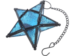 Lanterna Decorativa de Vidro em Formato de Estrela para Pendurar, Ideal para Uso Interno e Externo, com Suporte para Vela e Luz. SFUSHOS