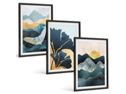 Pinturas Murais Modernas Vistas Abstratas De Montanhas Moldura Preta Pinturas De Quarto Espelharte (3 Piezas De 40x60 Cm)
