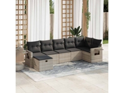 Vidaxl 7 Pcs Conj. Sofás Jardim Com Almofadões Vime Pe Cinzento-claro