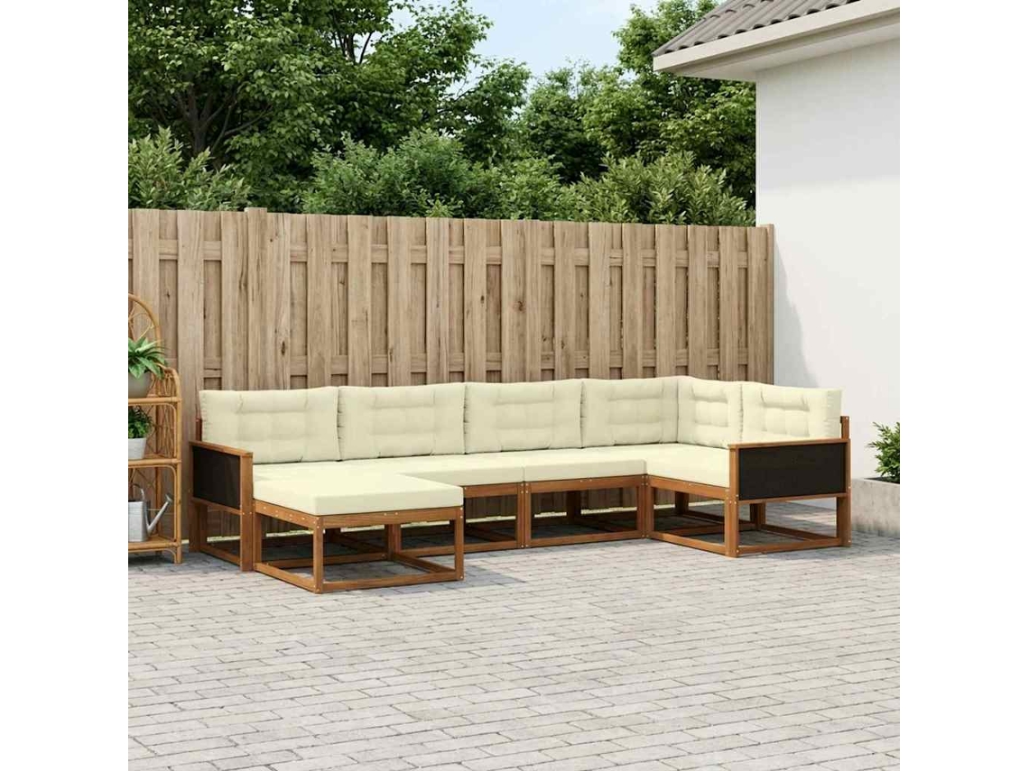 Vidaxl Conjunto De Sofás Para Exterior 6 Unid. Natural E Creme