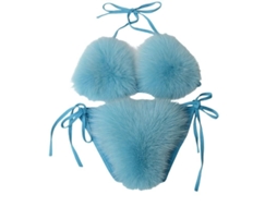 Conjunto De Bikini De Dos Piezas Con Triángulo Halter Y Cuerdas De Pelo Falso Para Mujer Azul