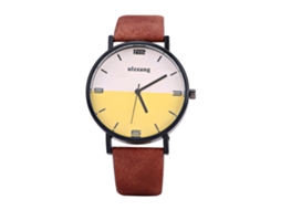 Reloj De Muñeca Analógico De Cuarzo Redondo Con Correa Pu (correa Café Dial Blanco Amarillo)