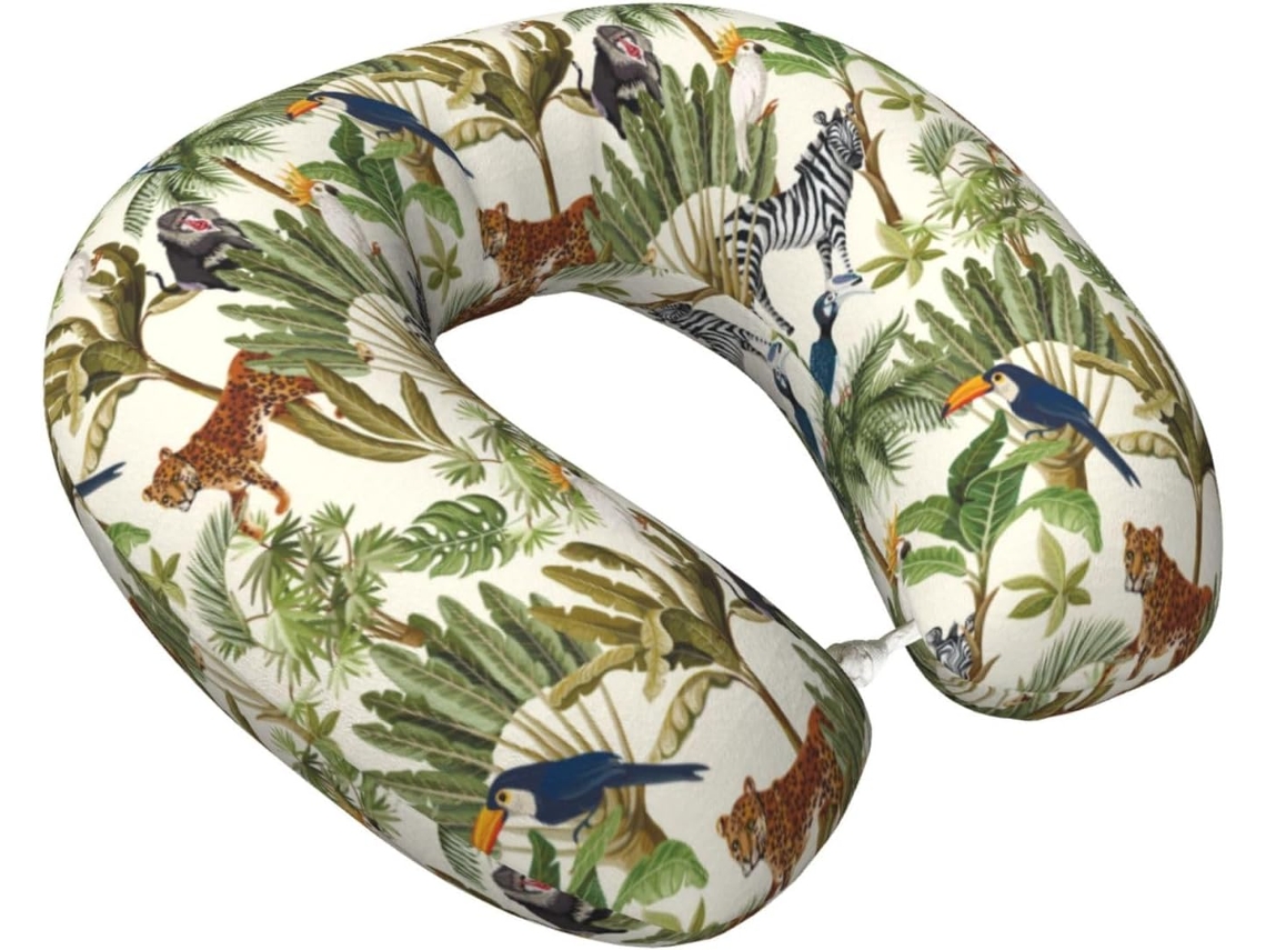 Travesseiro de Viagem VOSEY com estampa animais da selva em zíper ergonômico suporte conforto avião