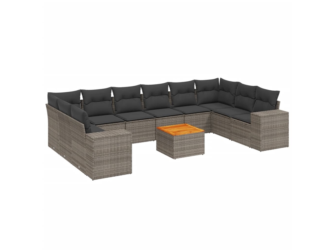 Conjunto de 11 Sofás de Jardim com Almofadões Vime Pe Cinzento MAISON EXCLUSIVE