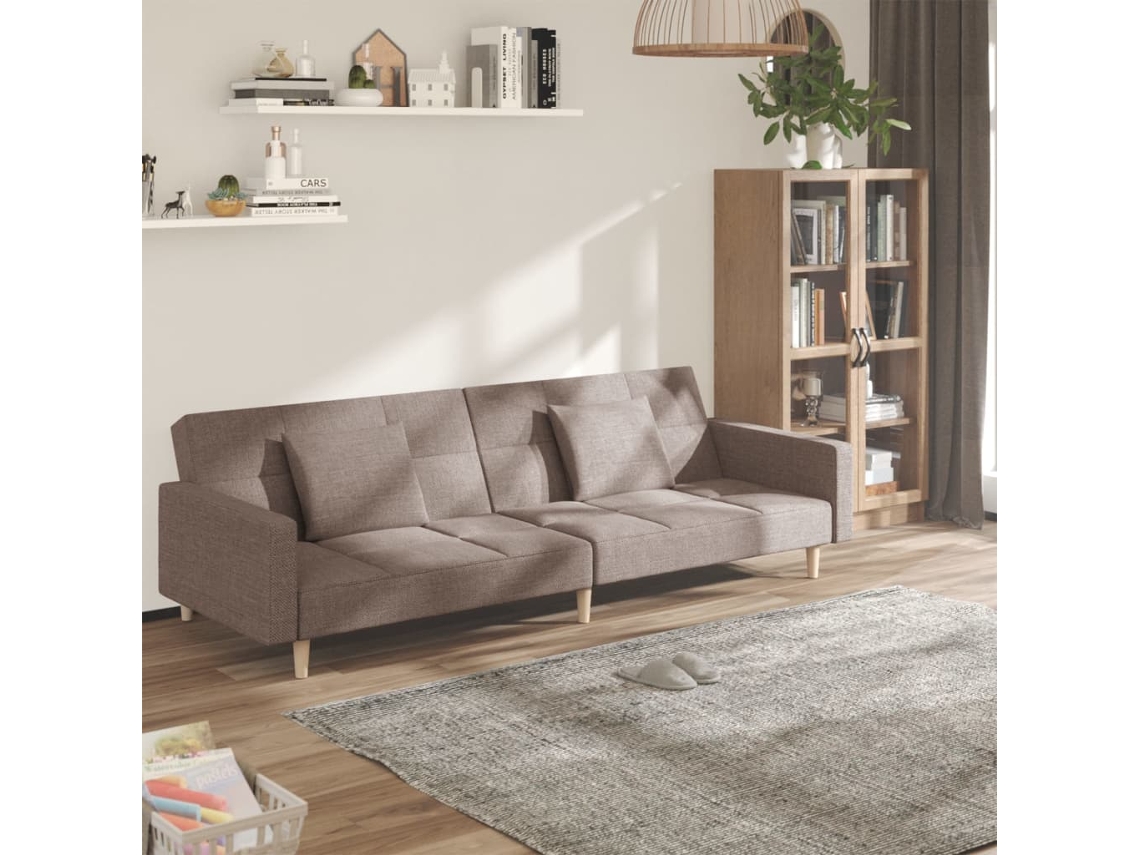 Vidaxl Sofá-cama 2 Lugares C/ Duas Almofadas Tecido Cinza-acastanhado