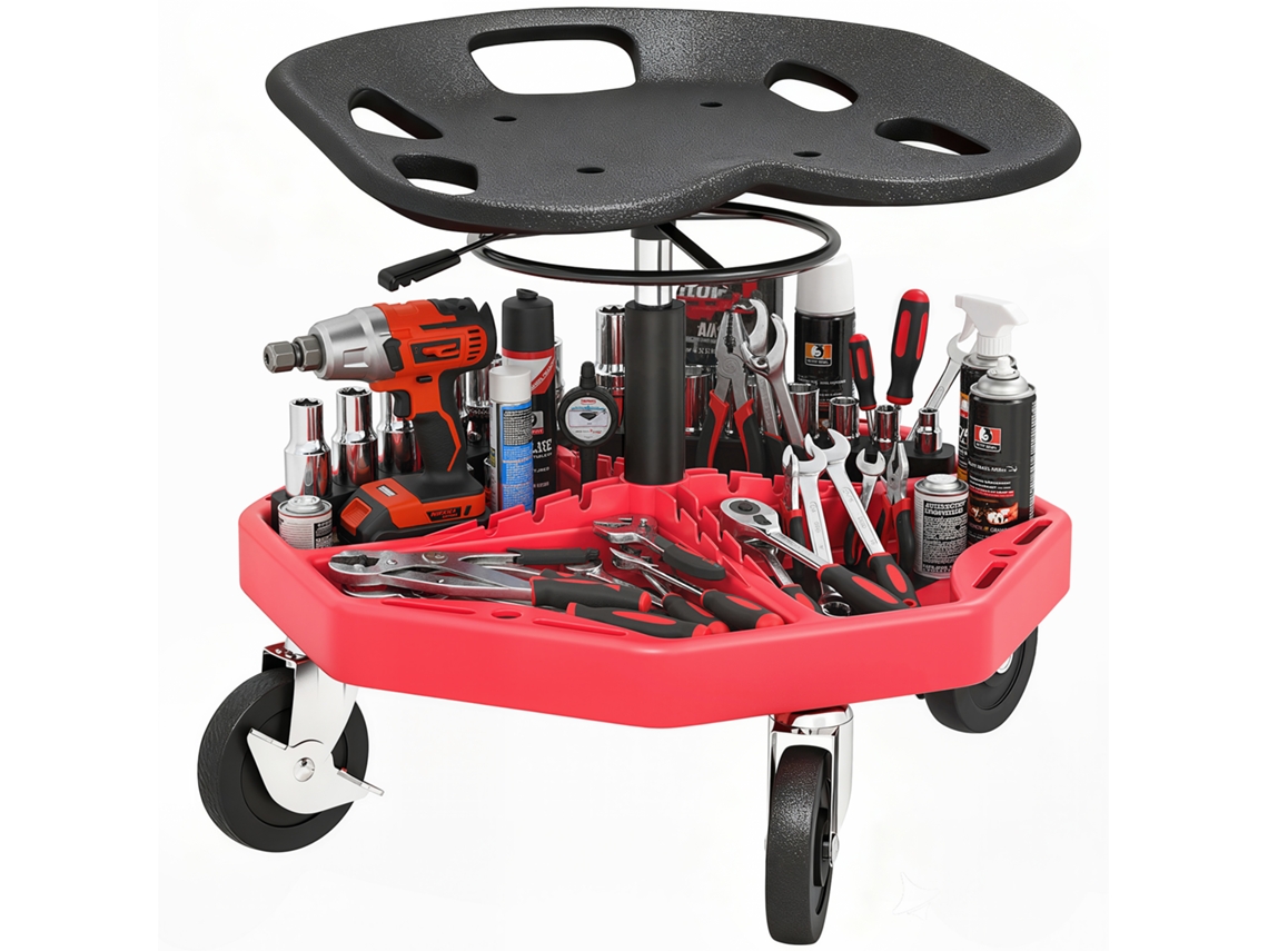 Banco De Oficina Móvel Com Bandeja Magnética Altura Ajustável De 52–59,5 Cm Carga 135 Kg Para Mecânico Com Rodas Para Garagem Reparação De Automóveis