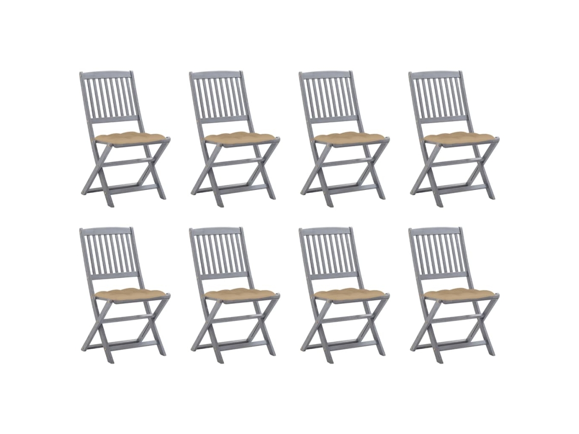 Cadeiras De Exterior Dobráveis 8pcs C/ Almofadões Acácia Maciça Dkd Home Decor