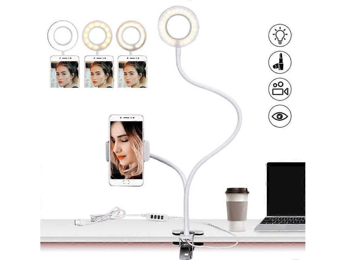 Luz Ring Para Selfie Com Braço Longo E Suporte Para Celular Com Chat Ao Vivo Online