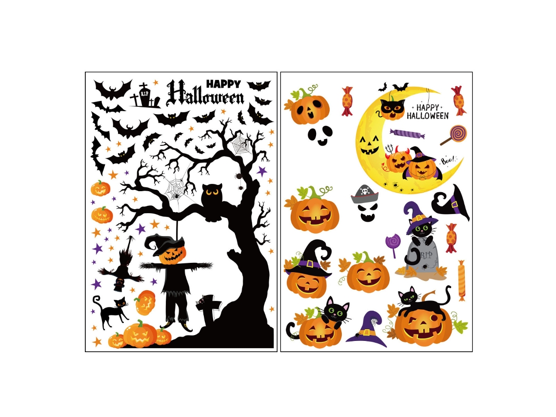 Adesivos de Gel para Janelas de Halloween Adesivos de Abóbora Bruxa Morcego e Aranha RNEMITERY