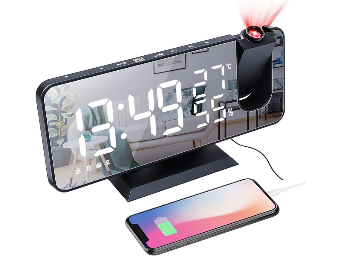 Despertador De Projeção Para Quarto, Despertador Digital Com Carregador Usb, Rádio Despertador Com Display De Espelho Led Grande D Ehstmind