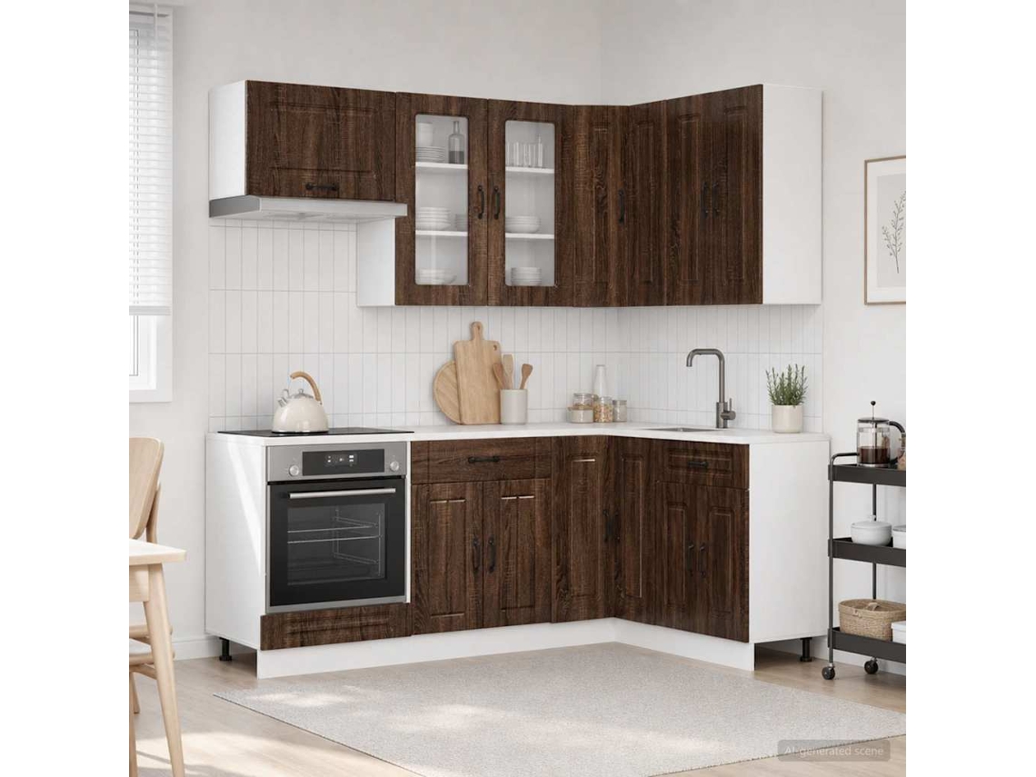 Vidaxl Unidade De Cozinha Kalmar 8 Pcs Carvalho Castanho