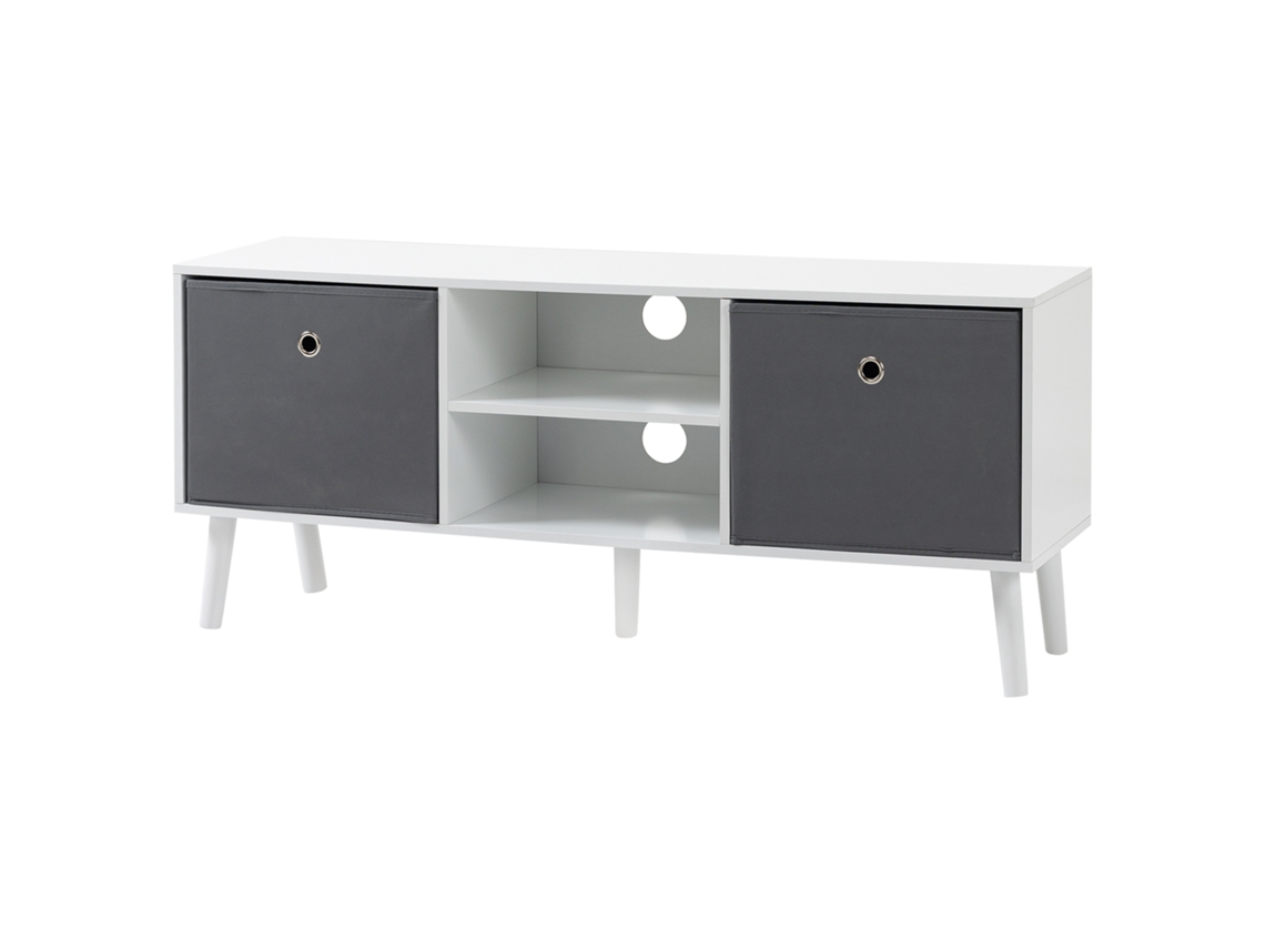Suporte para TV até 50 polegadas 110x29x46,5 Cm com 2 gavetas de tecido, prateleiras abertas, branco e cinza | S/MARCA