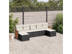 Vidaxl 7 Pcs Conjunto de Sofás P/ Jardim C/ Almofadões Vime Pe Preto