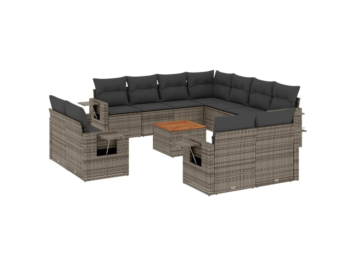 Conjunto de 12 Sofás Jardim com Almofadões Vime Pe Cinzento MAISON EXCLUSIVE