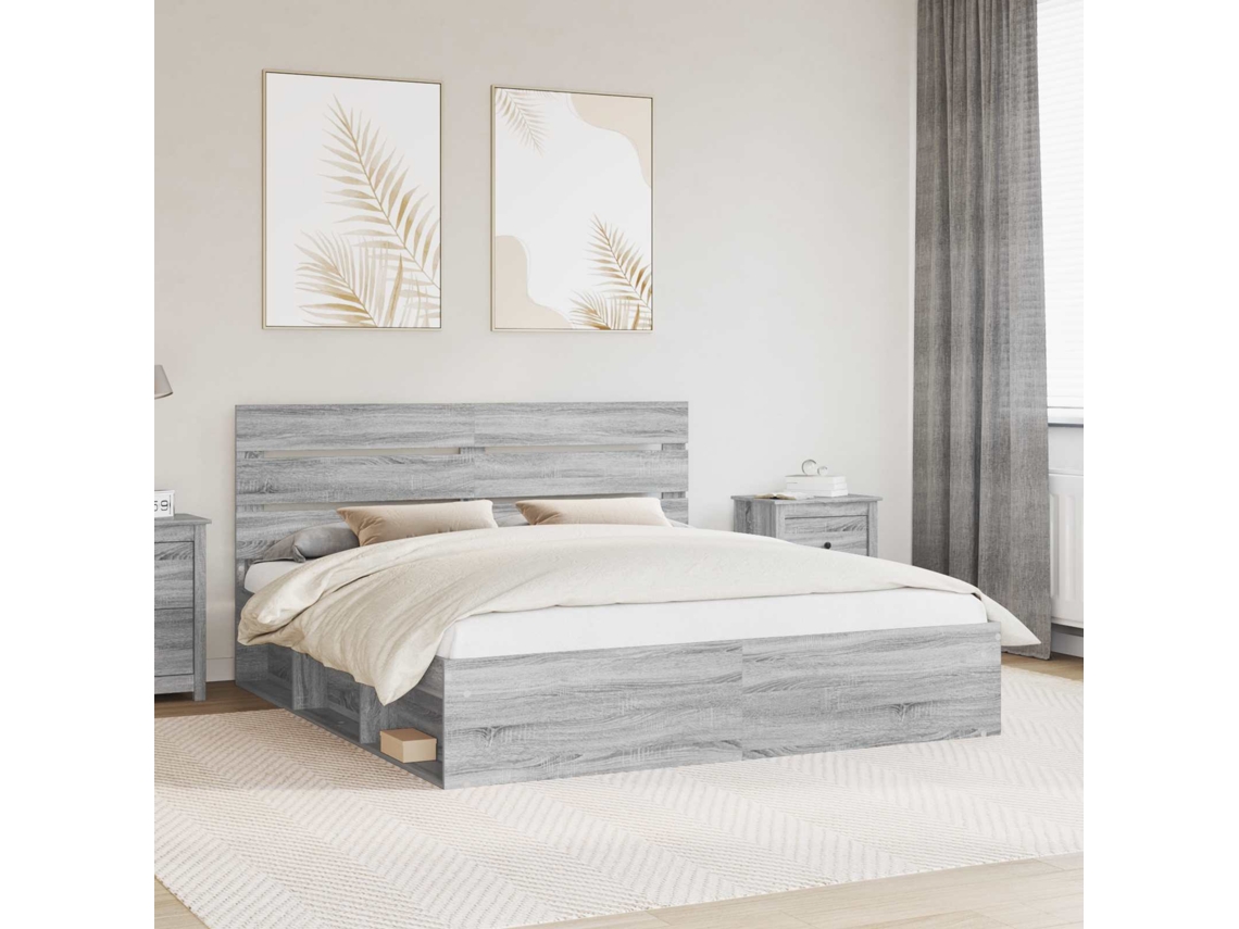 Vidaxl Estrutura Da Cama Com Cabeceira Cinza Sonoma 180 X 200 Cm