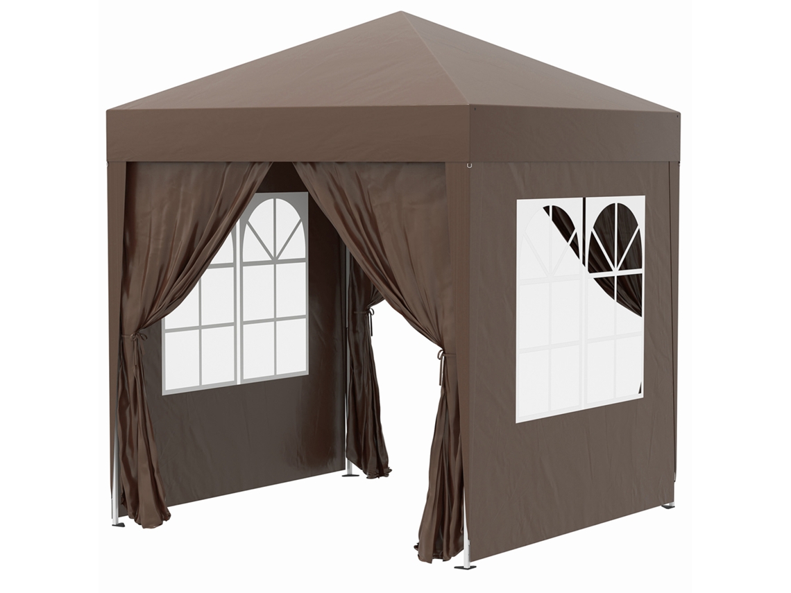 Gazebo ORBITRA COMMERCE, dobrável, 2x2m, 4 paredes removíveis, transporte, metal, poliéster, marrom