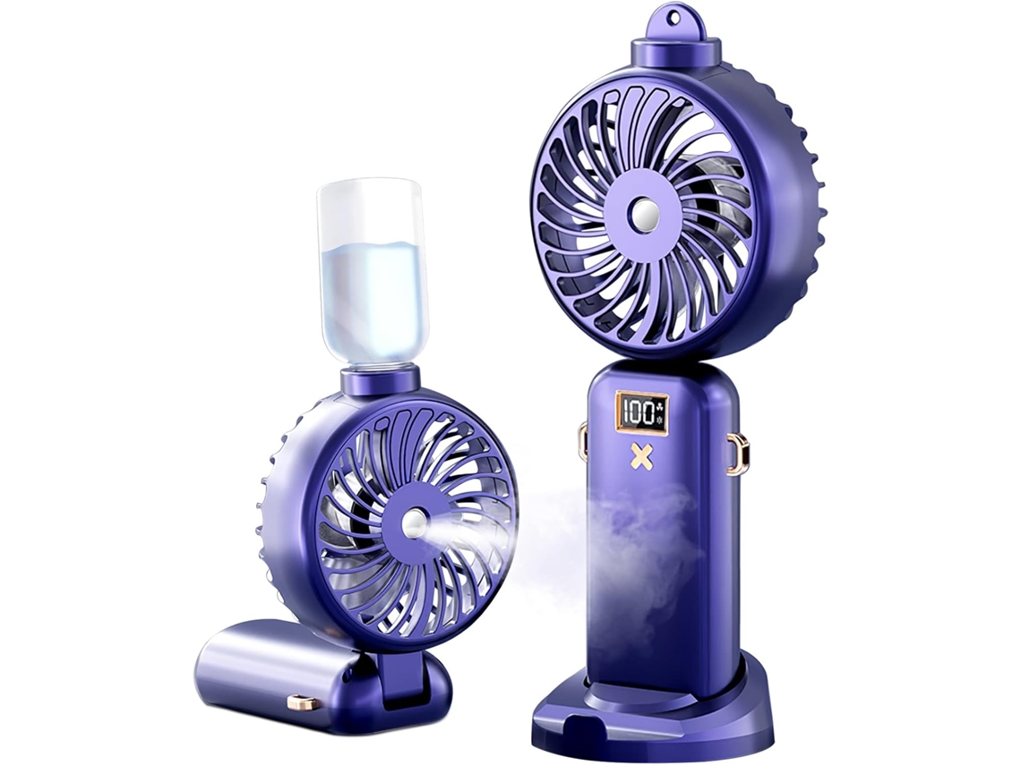 Ventilador Portátil com spray de água, bateria 3000mah, 5 velocidades, dobrável