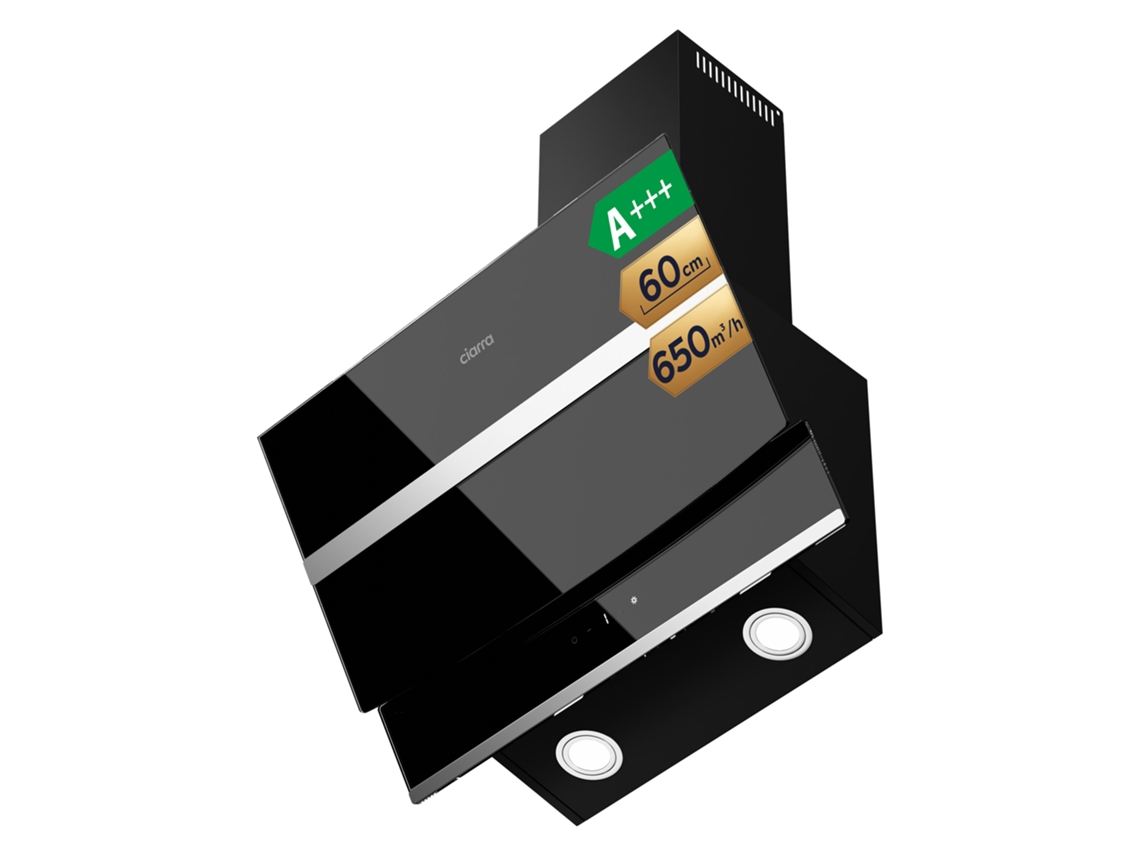 Exaustor Inclinado CIARRA 60cm Preto 650m³/h A+++ Boost Controle Táctil/app Atraso De 5 Min-desligamento Automático Ca6736nb