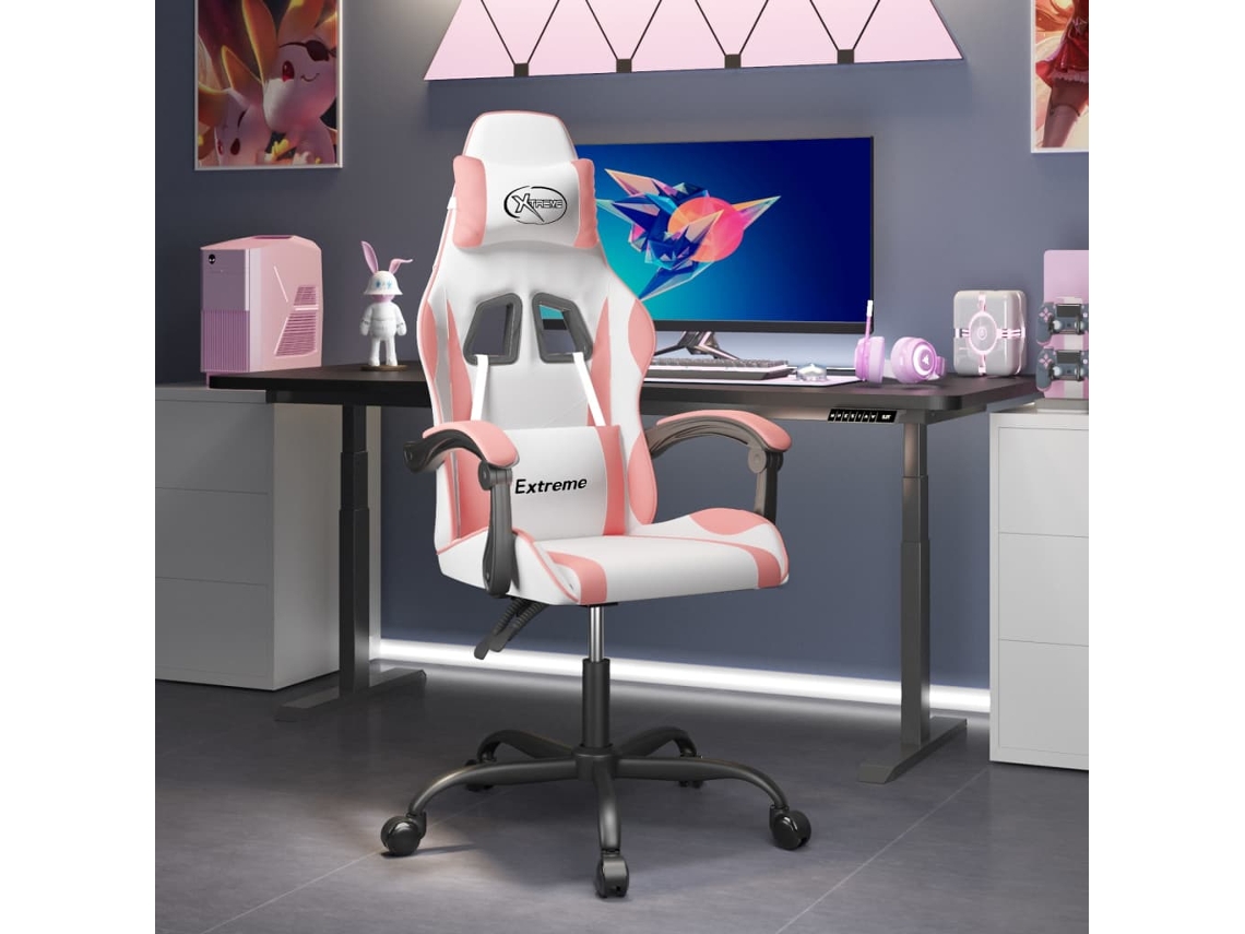 Vidaxl Cadeira Gaming Giratória Couro Artificial Branco E Rosa