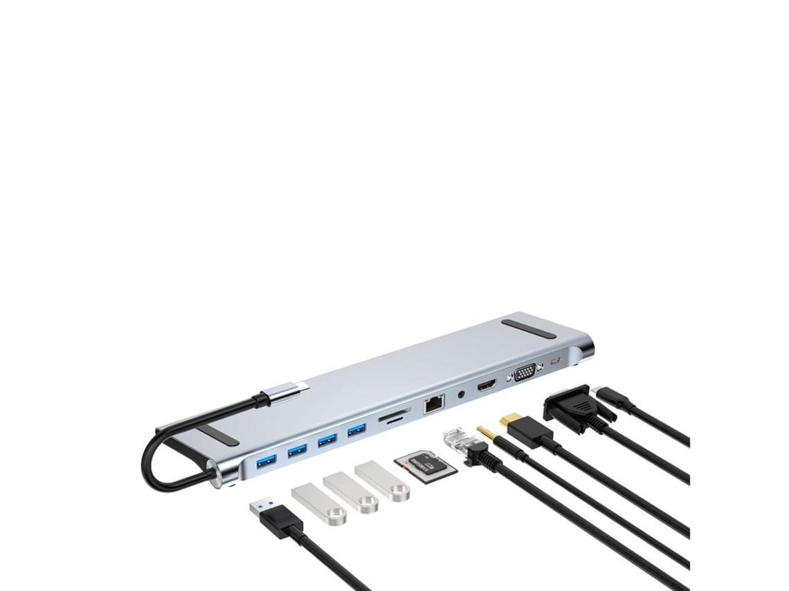 Lurelia Dock Usb-c 10 Em 1 Com 4k 30hz, 1080p, Hdmi, Vga, Rj45, Usb 3.0, Usb 2.0, Sd/tf, Pd 87w, Áudio 3,5 Mm