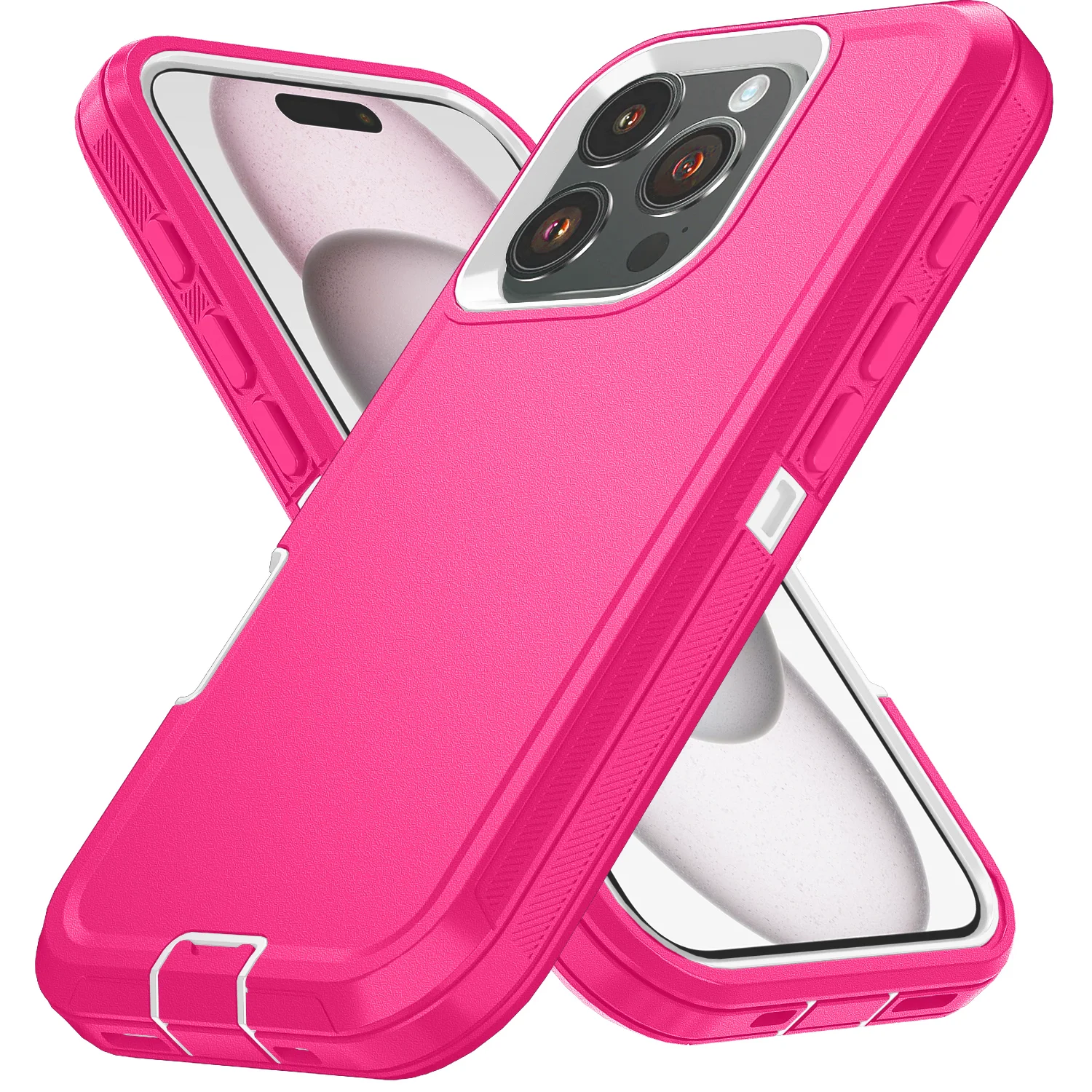 Capa Protetora À Prova De Choque Para Iphone 15 Plus (rosa E Branca), Feita De Pctpu, Com Suporte.