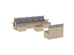 Conjunto de 10 Sofás Jardim C/ Almofadões Vime Pe Bege Misturado MAISON EXCLUSIVE (10 pcs)