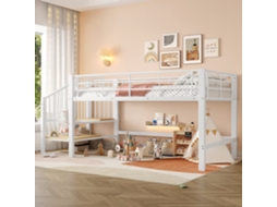 Cama Alta 90x200 - Altura Média Com Escada E Arrumação - Branco