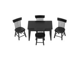 Mali conjunto Mesa e Cadeira de Madeira Preta para Casa de Boneca 1:12 Miniatura Acessório Sala de Jantar