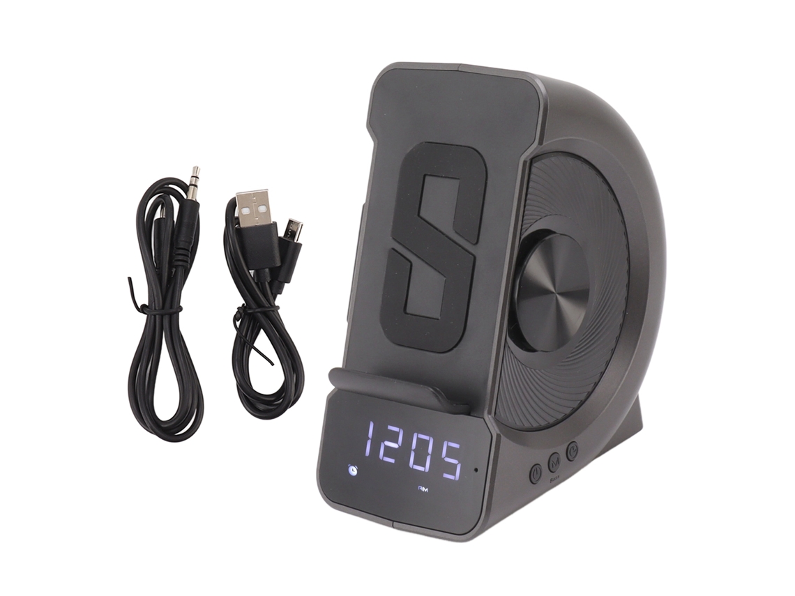 Baok-altavoz Bluetooth 3 Em 1 Com Relógio Despertador E Carregamento Sem Fio 10w Para Mesa De Noite Cinza