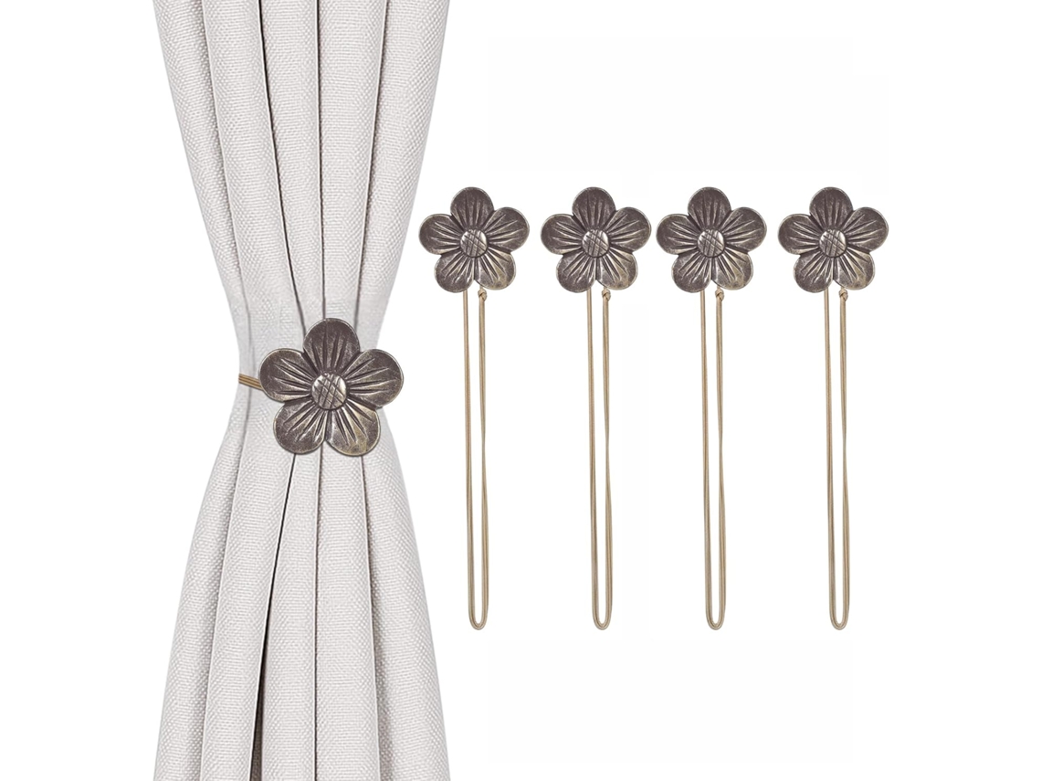 Conjunto Tophomer Com 4 Prendedores De Cortina Magnéticos Ajustáveis (40 Cm), Com Flor De Resina, 5 Cores Para