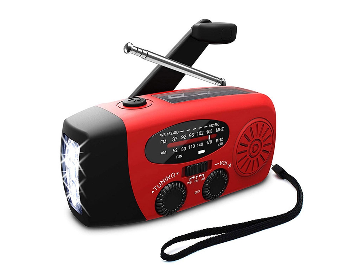 Rádio com células solares AQUAFORGE, lanterna led e bateria externa de 2000mah com função sos