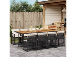 Vidaxl 9 Pcs Conjunto De Jantar P/ Jardim C/ Almofadões Vime Pe Preto