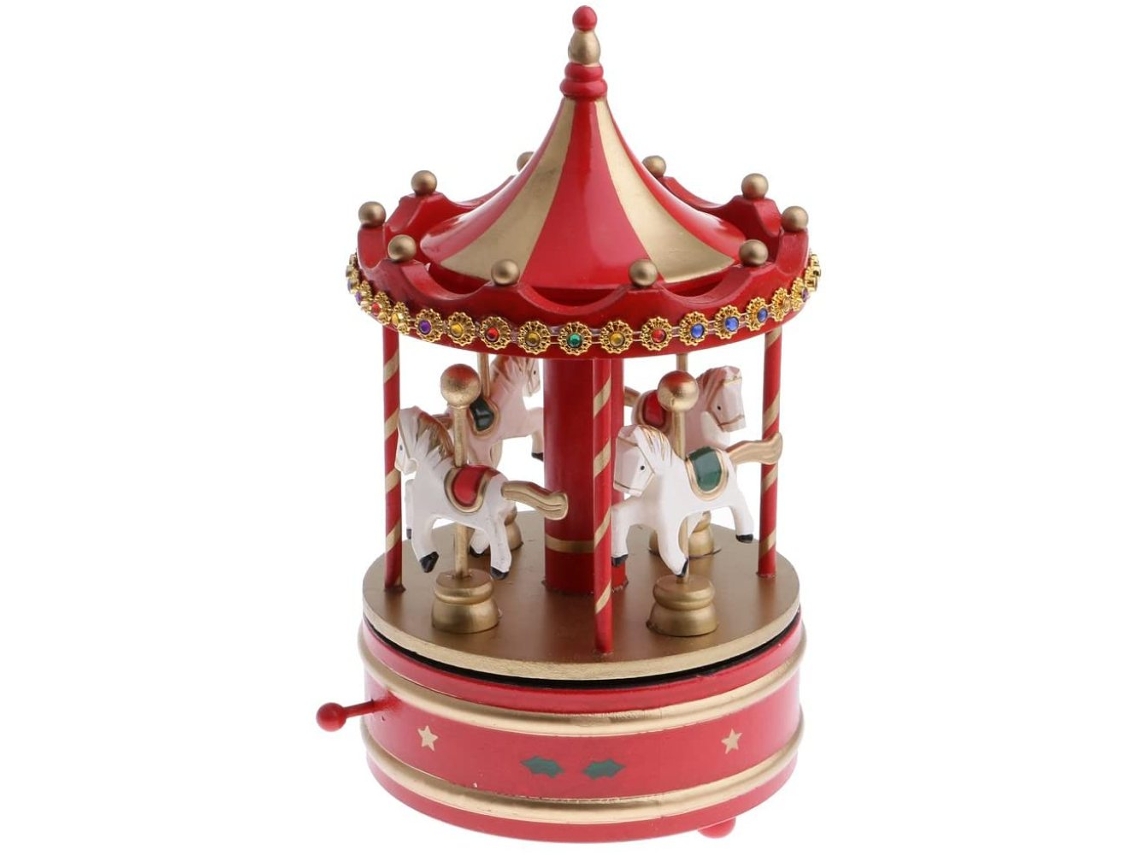 Carrossel Vintage com 4 Cavalos AQUAFORGE Caixa de Música Mecânica Brinquedo para Presente