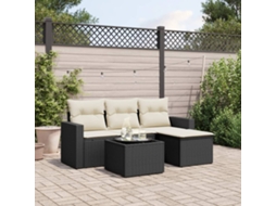 Vidaxl 5 Pcs Conjunto Sofás De Jardim Com Almofadões Vime Pe Preto