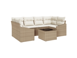 Conjunto 7 Sofá De Jardim Vidaxl Bege Vime Pe (55 X 55 X 37 Cm)