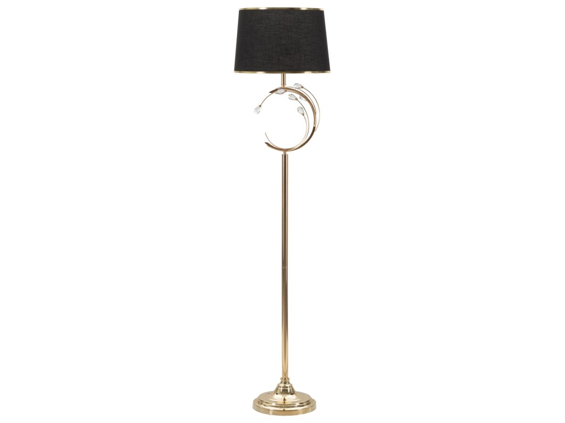 Luminária De Chão Bruxelles Glam 160cm - Luminária De Chão Em Metal Preto E Dourado Com Decorações Florais Geométricas E Cúpula De Tecido - 40w E27