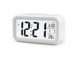 Despertador Digital Led Com Luz De Fundo, Soneca, Calendário Silencioso, Relógio De Mesa Eletrônico Branco SUNNY SPACES