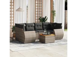7 Pcs Conjunto Sofás P/ Jardim C/ Almofadões Vime Pe Cinza Dkd Home Decor