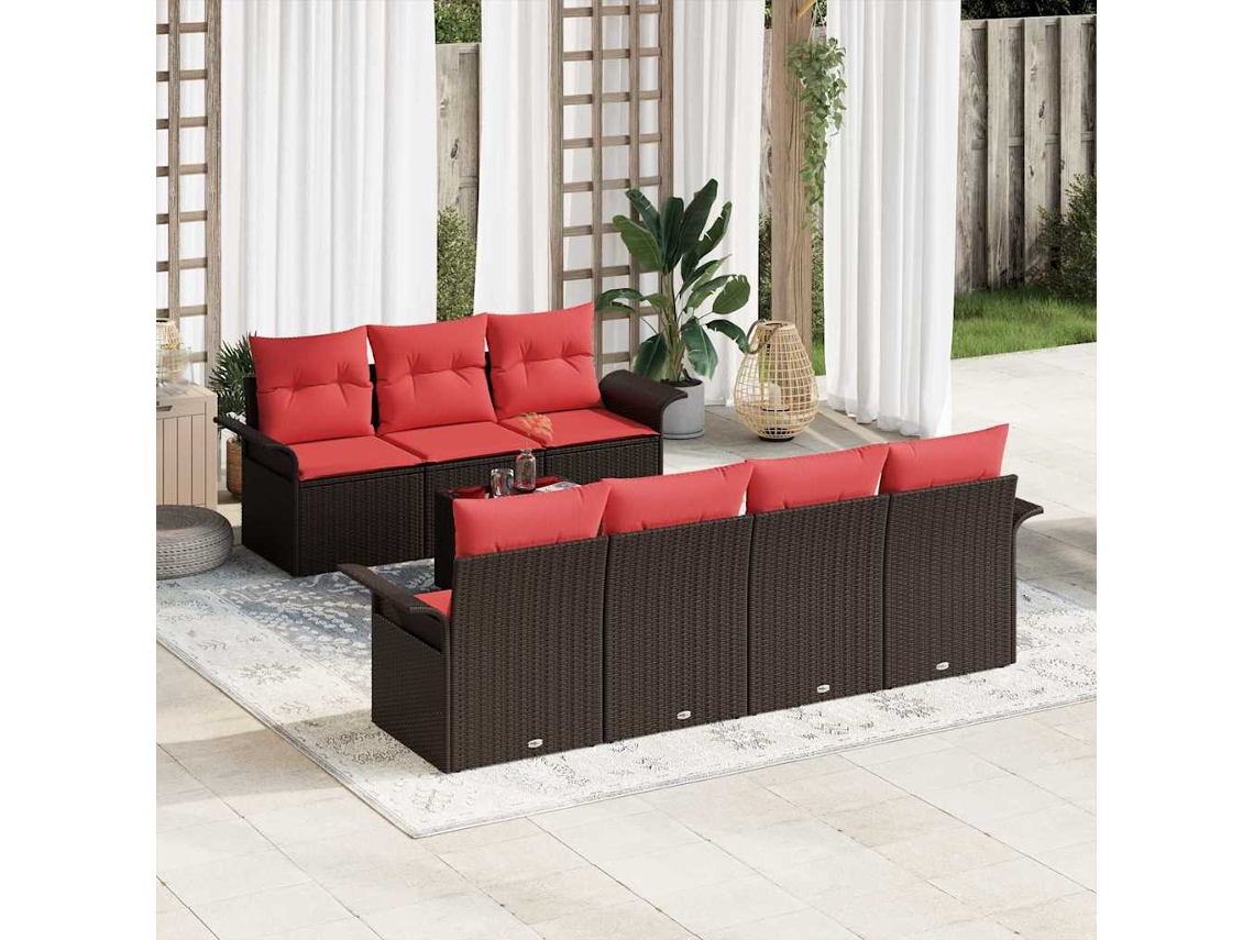 Vidaxl Conjunto De Sofá De Jardim Com Almofada 8 Pcs Castanho Vime Pe