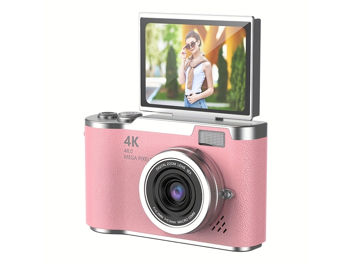 Câmera Digital 4k Hd Com Tela De 2,4 Polegadas Rosa Brilvibera