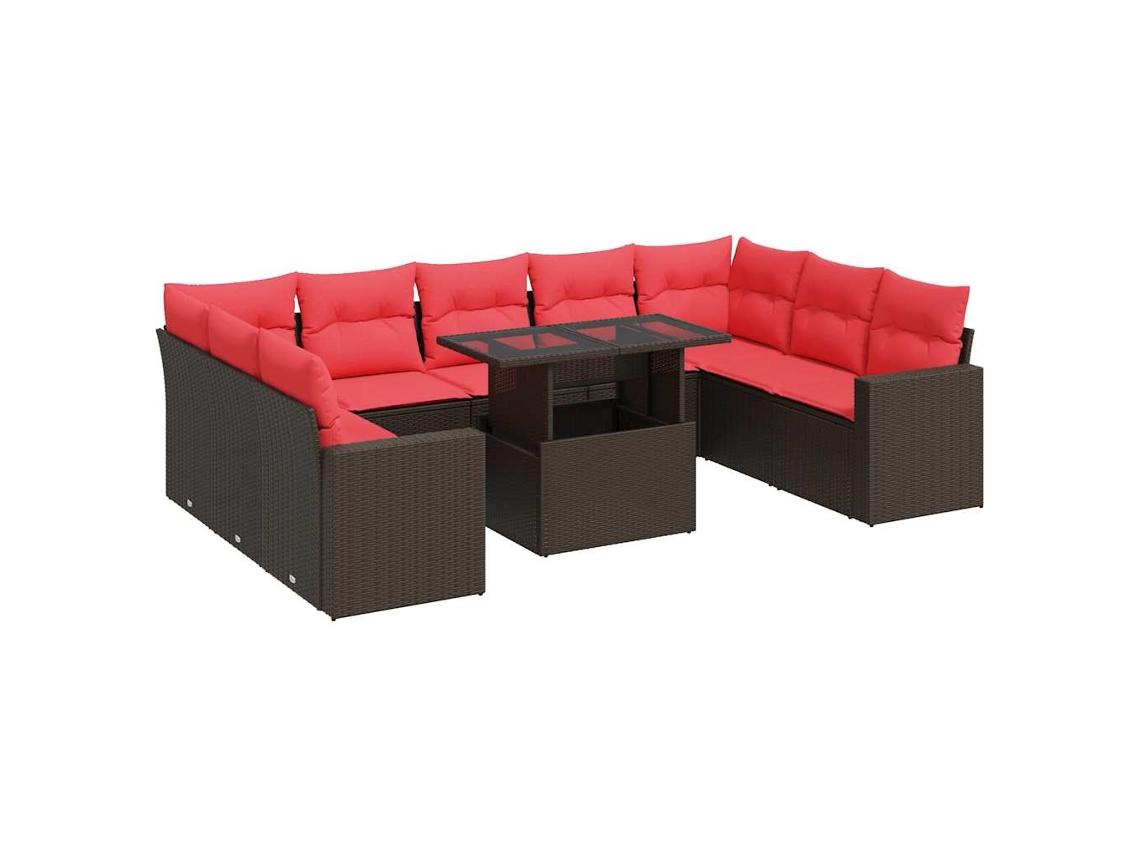 Maison Exclusive - 10 Pcs Conj. Sofás Jardim C/ Almofadões Vime Pe/acácia Castanho