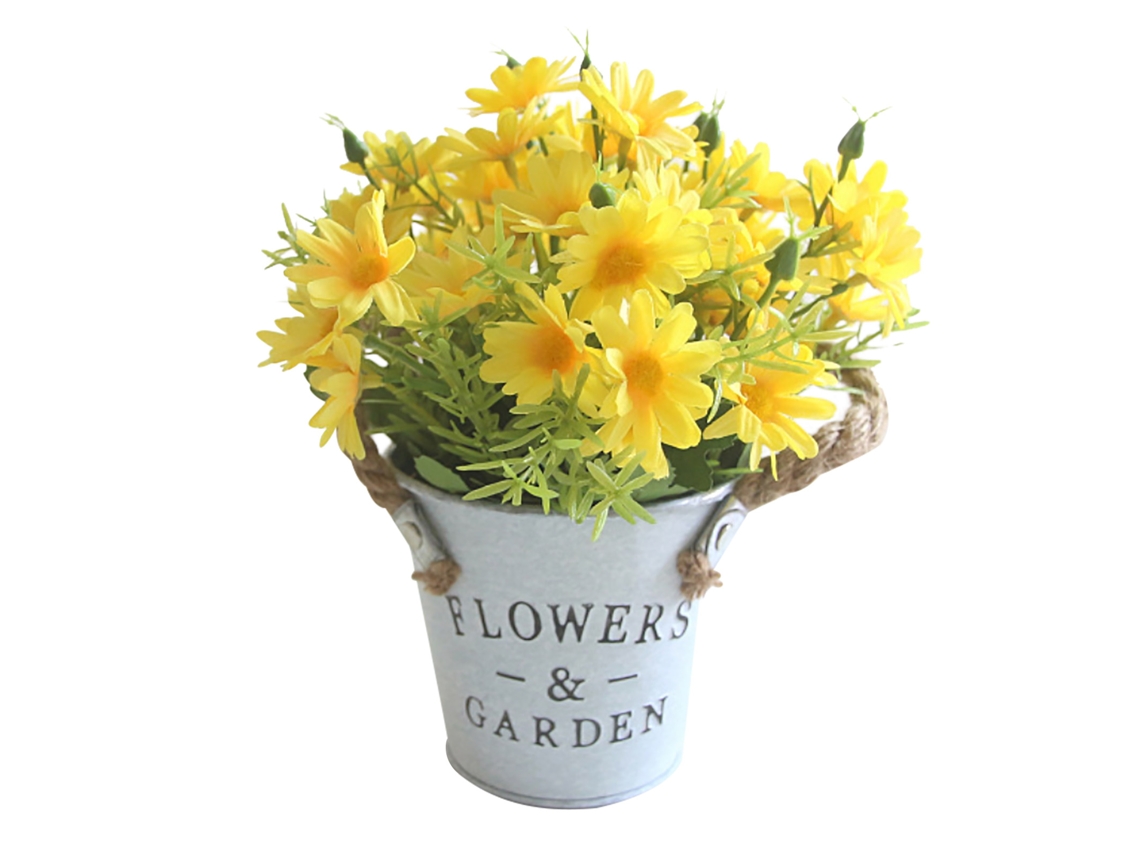 Vaso de Flor Artificial Daisy Bonsai em Balde de Ferro com MARCA