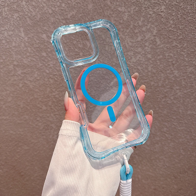 (azul, Iphone Air) Capa De Celular À Prova De Choque Com Cordão E Tampa De Carregamento Magnético.