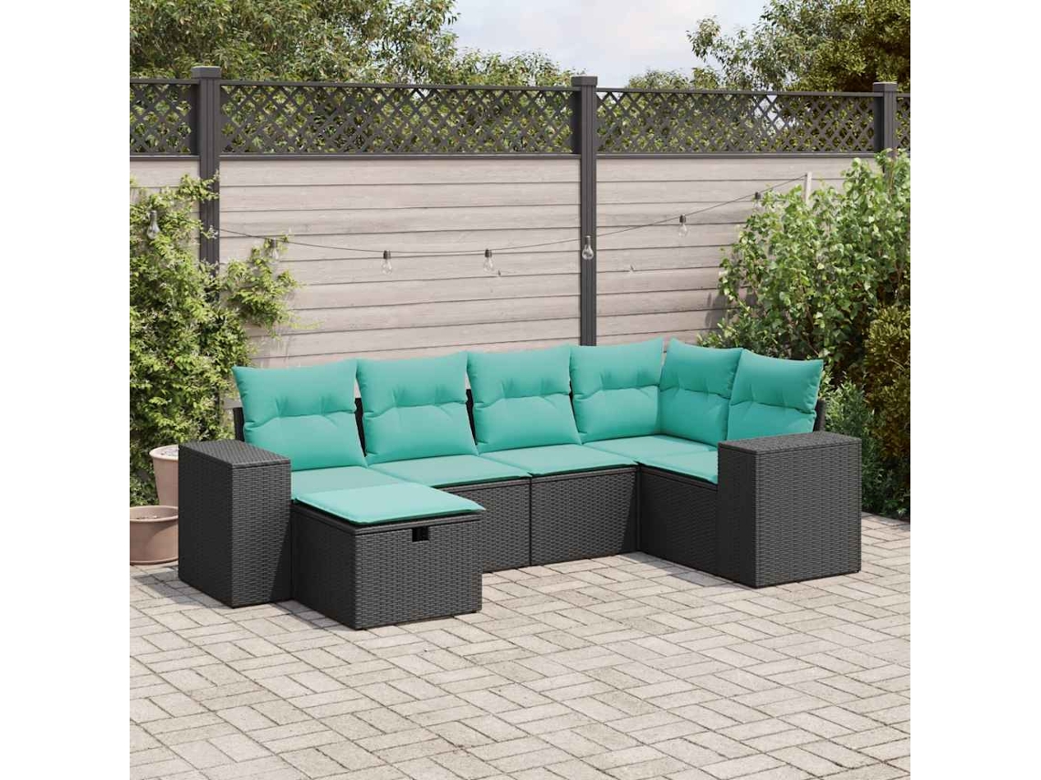 Vidaxl 6 Pcs Conjunto Sofás De Jardim C/ Almofadões Vime Pe Preto
