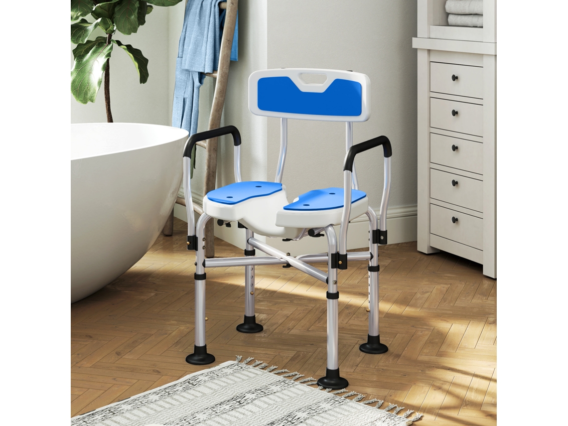 Silla De Ducha Con Asiento Nurado, Altura Ajustável Y Patas Antislizantes, Azul